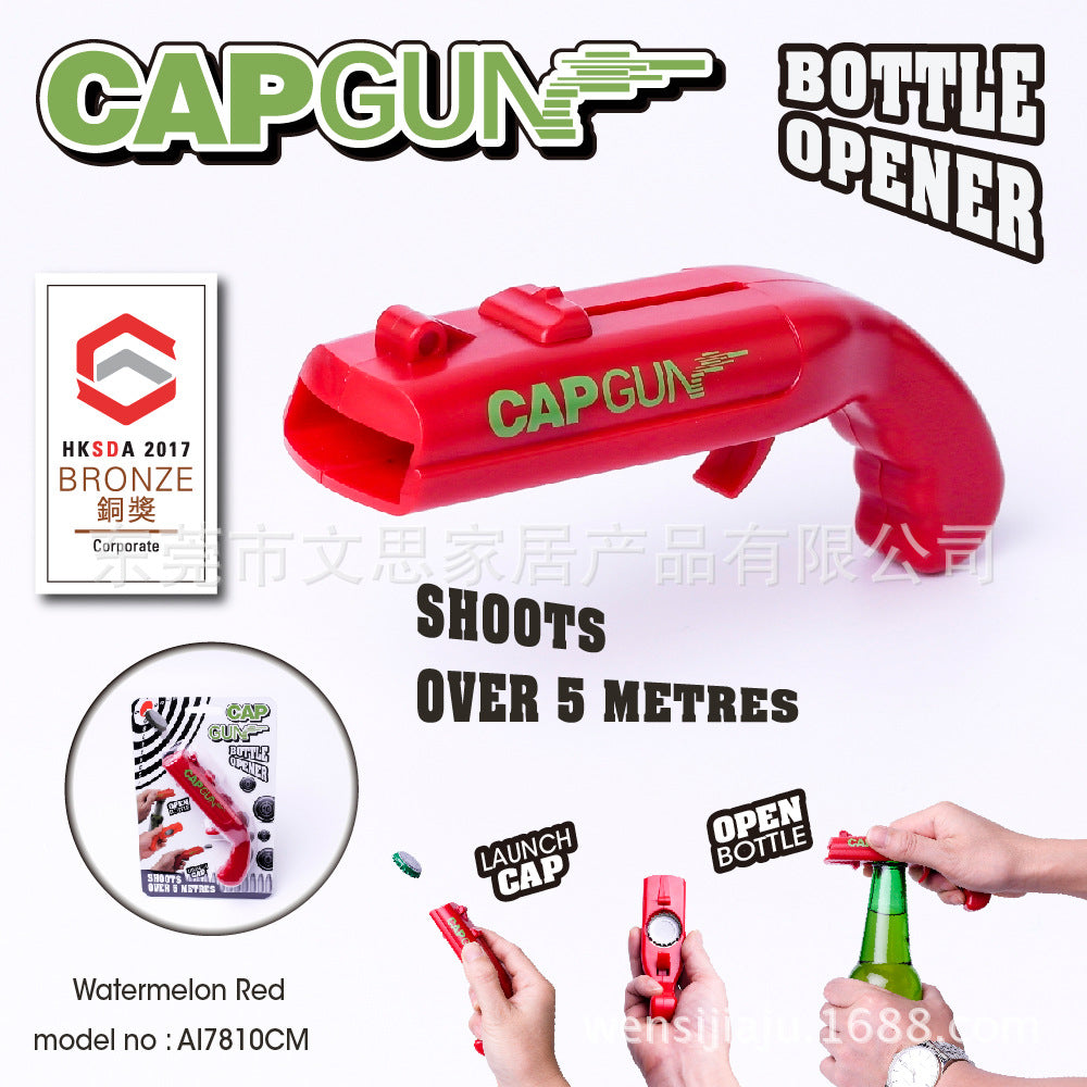 Portable Opener Cap Gun Flying Cap Launcher Bottle Beer Opener Bar Tool Drink Opening Gun Shaped Bottle Lids Shooter